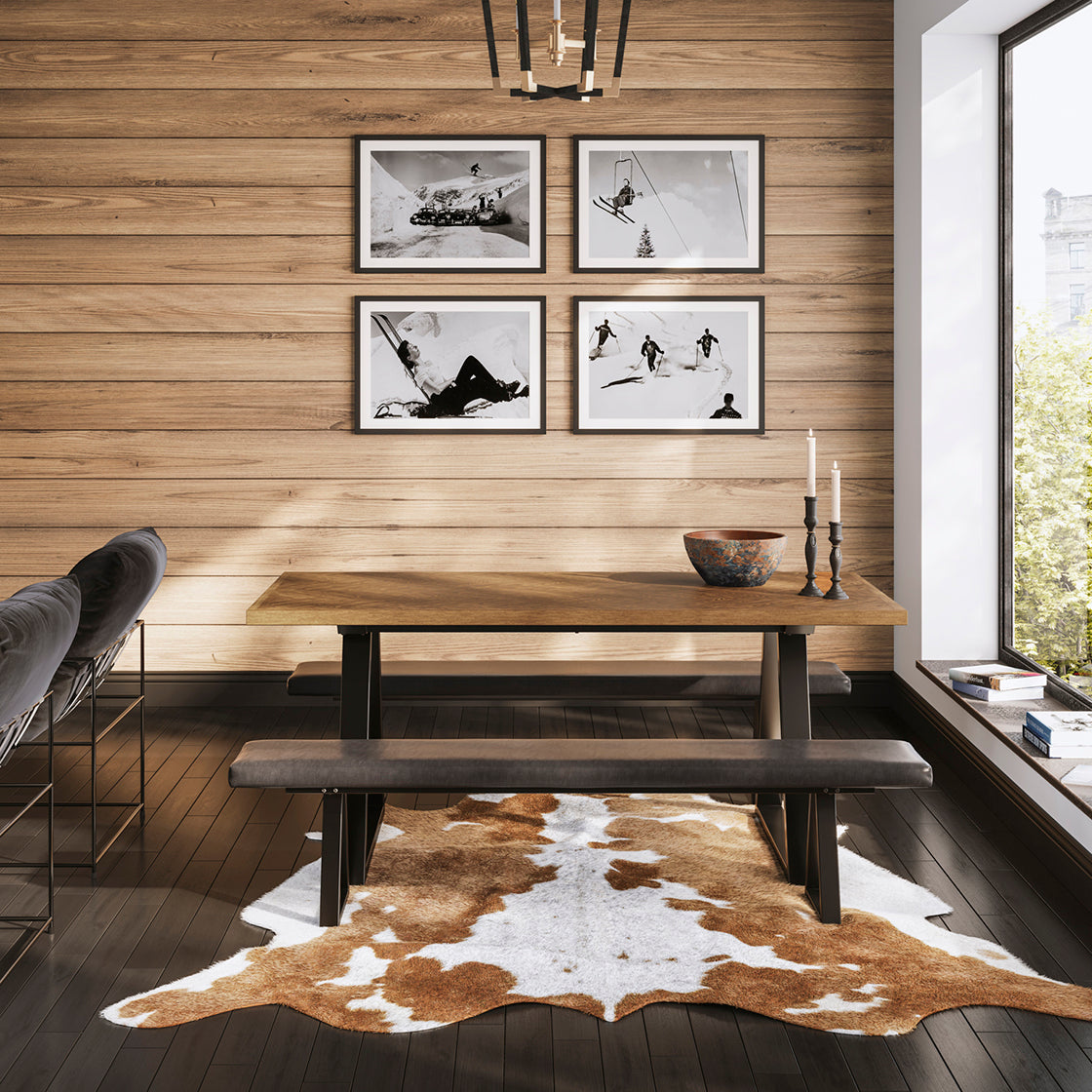 Hyde Black & Dark Whiskey Wood Herringbone Dining Table | 8 Seater